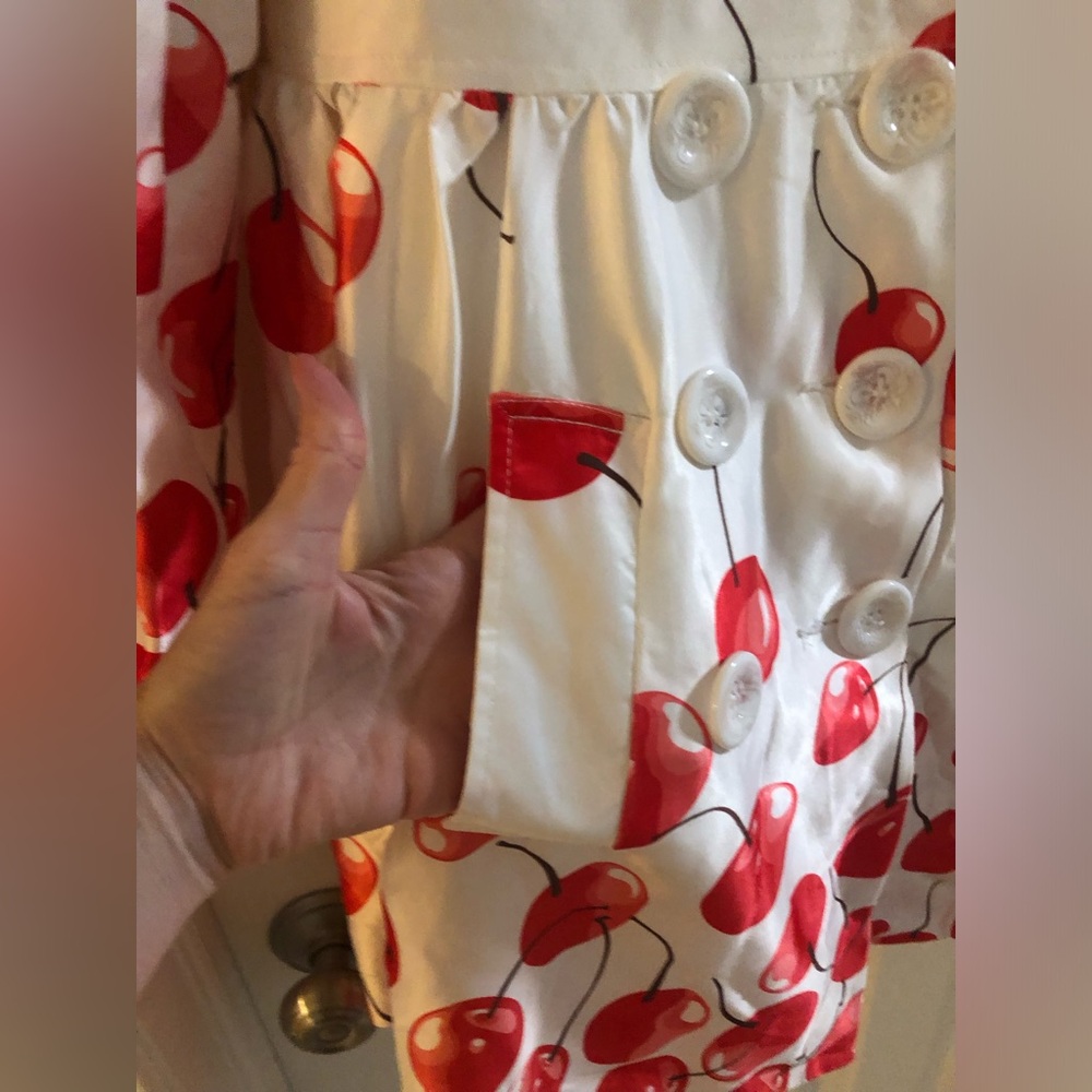 NWT Blingor Cherry Print Trench Jacket Rockabilly Pinup Retro Coat Sz S - Picture 5 of 8